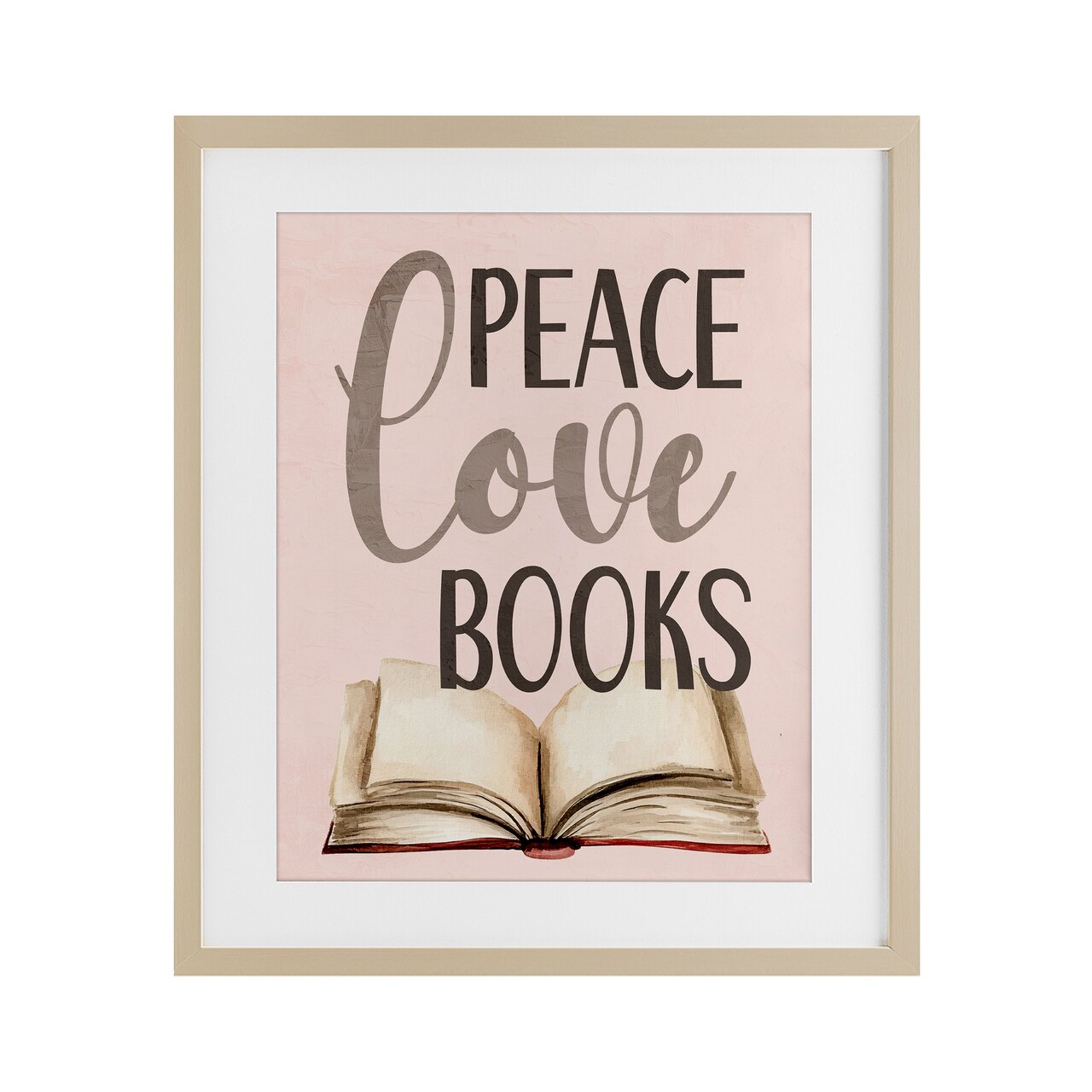 Stupell Industries Peace Love Books Framed Print Under Glass, design by Kim Allen